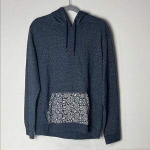 On the Byas Dark Blue Hoodie with Floral Pocket and Hood Mens Large
